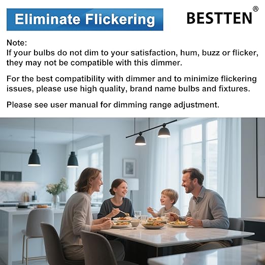 BESTTEN 24 Pack Super Slim Dimmer Light Switch for 300W Dimmable LED/CFL Lights and 600W Incandescent/Halogen, Single Pole/3-Way LED Slide Dimmer, ETL Listed, White