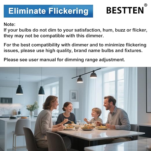 BESTTEN 6 Pack Super Slim Slide Dimmer Light Switch, Single Pole or 3 Way Dimmer Switches, Compatible with LED Dimmable Lamp, CFL, Incandescent, Halogen Bulb, ETL Listed, White