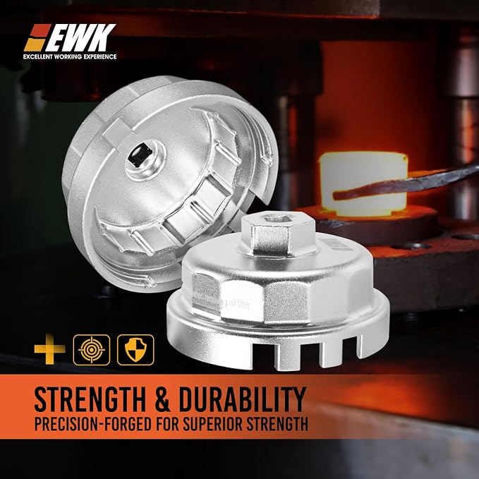 EWK 64.5mm 14 Flute Oil Filter Wrench with 4-Slot Grip, Forged Aluminum Removal Tool for Toyota Camry, Tundra, Tacoma, Lexus 2.0L - 5.7L Engines