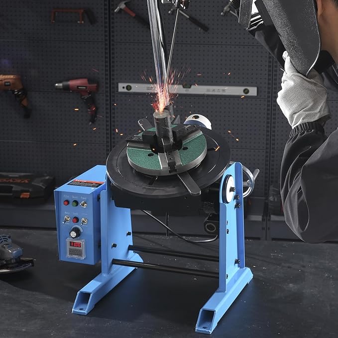 VEVOR Rotary Welding Positioner 50KG, Adjustable 0-90° Turntable for Welding 0.5-6RPM 120W, Includes 12.4 Inch 3-Jaw Lathe Chuck & Torch Stand for Efficient Cutting, Grinding, Assembly, Testing