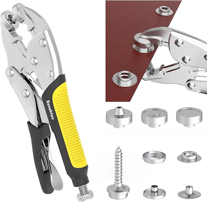 Reneklon Heavy Duty Snap Fastener Tool Kit w/3 Dies & 20 Snaps - Adjustable Press Pliers for Boat Covers, Canvas, Tarps, Leather Repair | Labor-Saving Professional Installer