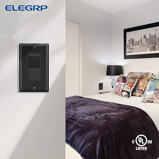 ELEGRP 3 Way Decorative Light Switch, 15Amp, 120-277 Volt, AC Decorator Rocker Paddle Wall Switch Replacement, Self-Grounding, Residential and Commercial Grade, UL Listed (20 Pack, Glossy Black)