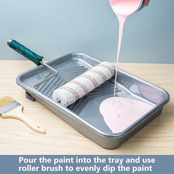Mister Rui Paint Tray, 22 Pack 9 Inch Paint Roller Trays, Disposable Paint Tray with Liners and 5 Wire Roller Frame, Plastic Paint Trays for Painting Walls