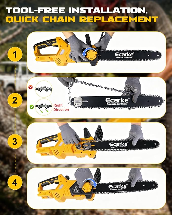 Ecarke 16-Inch Brushless Chainsaw Compatible with Dewalt 20V Cordless Chain Saw Brushless 45Ft/s Electric Hand Tree Saw for Wood/Tree Cutting and Pruning (Tool Only)