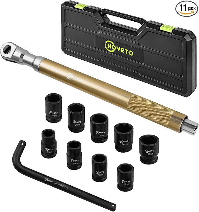 Gold 430mm offset Extension Ratchet Wrench Set, Impact Ready | Premium gold finish. Long reach manual ratchet for tight spaces. Compatible with electric impact guns for extra speed.