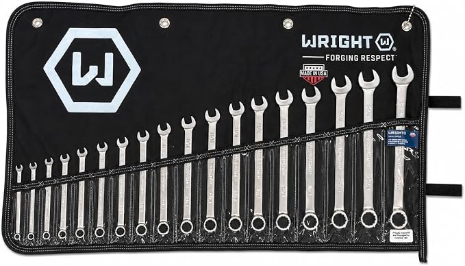 Wright Tool 758 Combination Wrench Set 12 Point Metric Satin Finish 18 Piece 7MM - 24MM Forged Steel USA Made Anti-Slip Hand Tool Wright Grip 2.0