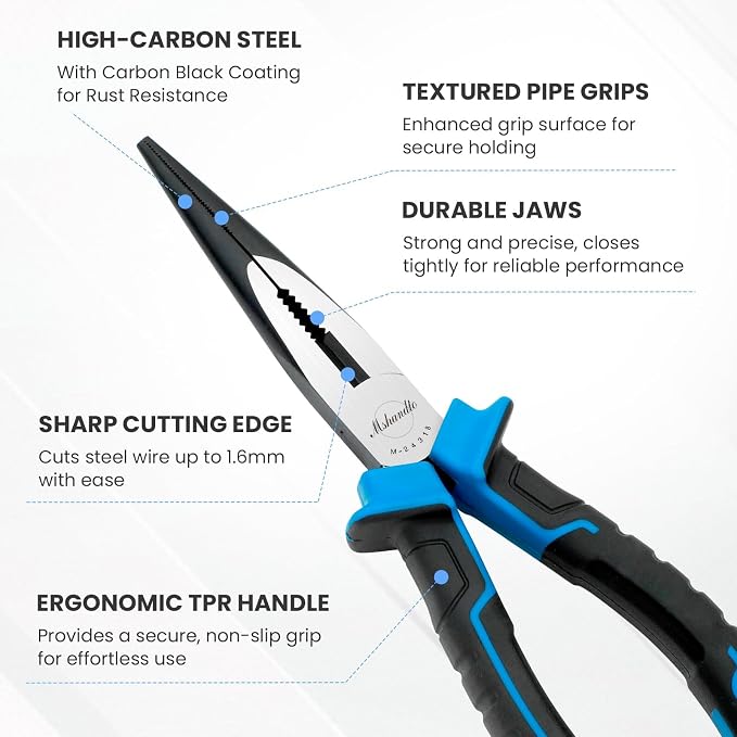Needle Nose Pliers, mshandto 8" Long Nose Pliers for Wire Bending, High Carbon Steel Needle Nose Plier, Serrated Jaw Pliers for Jewelry Making, Electronics Repair, Object Grasping, Craft Making