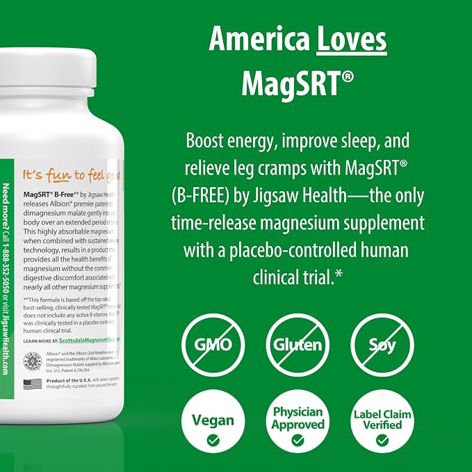 Jigsaw Health B-Free Magnesium Bundle | MagSRT (B-Free), 240 Tablets, and MagRelief, 5 Ounces (Lotion)