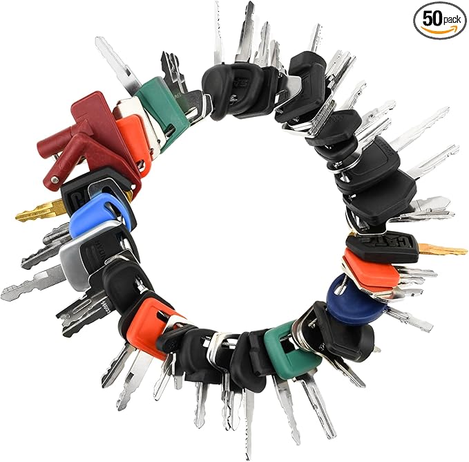 50 Heavy Equipment Keys Master Set, Construction Machinery Keys Set for Cat Catrepillar John Deere Komatsu Kubota Volvo Case JCB Hyster JLG Yanmar Takeuchi New Holland Heavy Equipment
