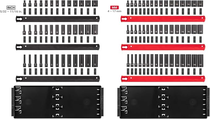 TEKTON 1/4 Inch Drive Impact Socket Set, 87-Piece | SID90206 | (5/32 - 11/16 in., 4 - 17 mm), Shallow, Semi-Deep, and Deep, 6-Point, Socket Rail