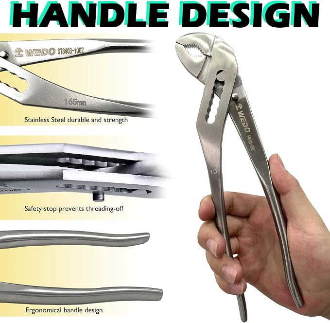 WEDO Slip Joint Pliers,10-inch Tongue and Groove Pliers,Stainless Steel V-Jaw Groove Joint Pliers,Length 250mm(10"),Quick Release Water Pump Pliers,Corrosion Resistant | Tongue and Groove Pliers,Slip Joint Pliers,V-Jaw,Corrosion Resistant,Rust Proof,Fo...