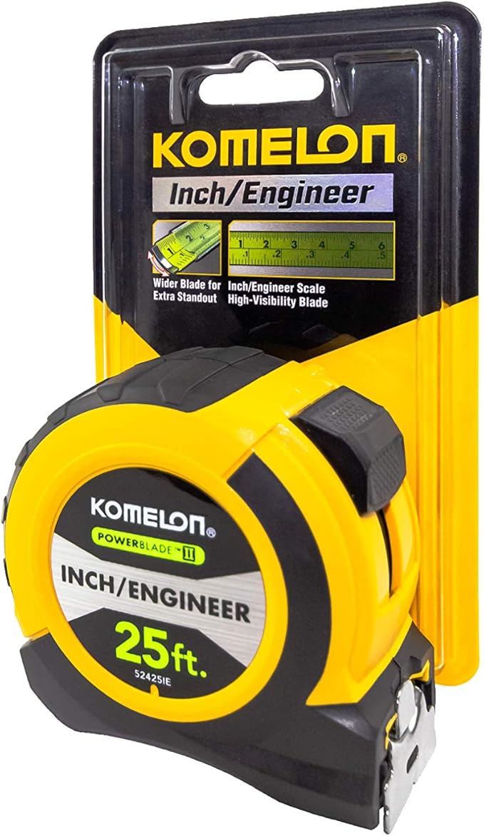 Komelon 52425IE; 25' x 1.06" Powerblade II" Engineer Tape Measure; Yellow/Black