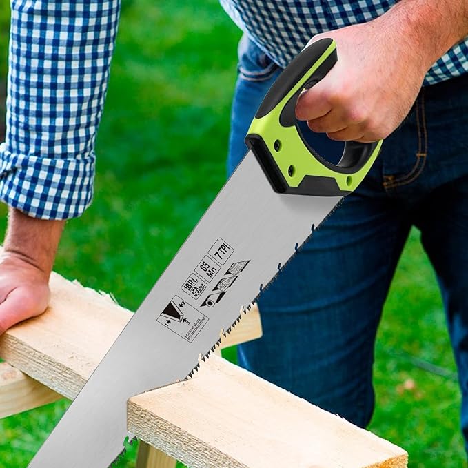 18 Inch Wood Hand Saw, 7 TPI Universal Handsaw Non-slip Ergonomic Handle Rustproof Wood Saw with Chip Removal Design