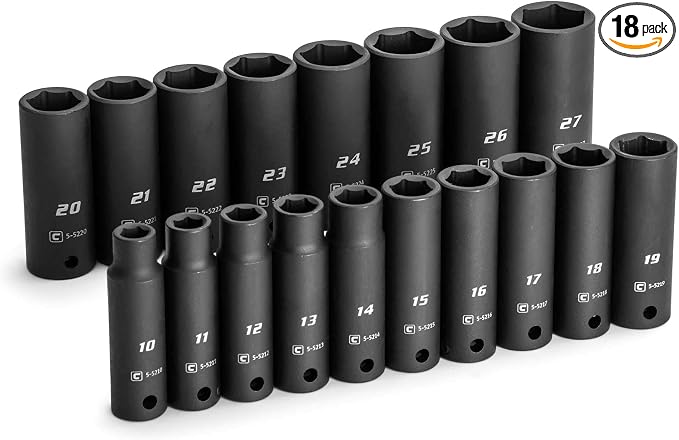 Capri Tools 1/2 in. Drive Deep Impact Socket Set, 10 to 27 mm, Metric, 18-Piece