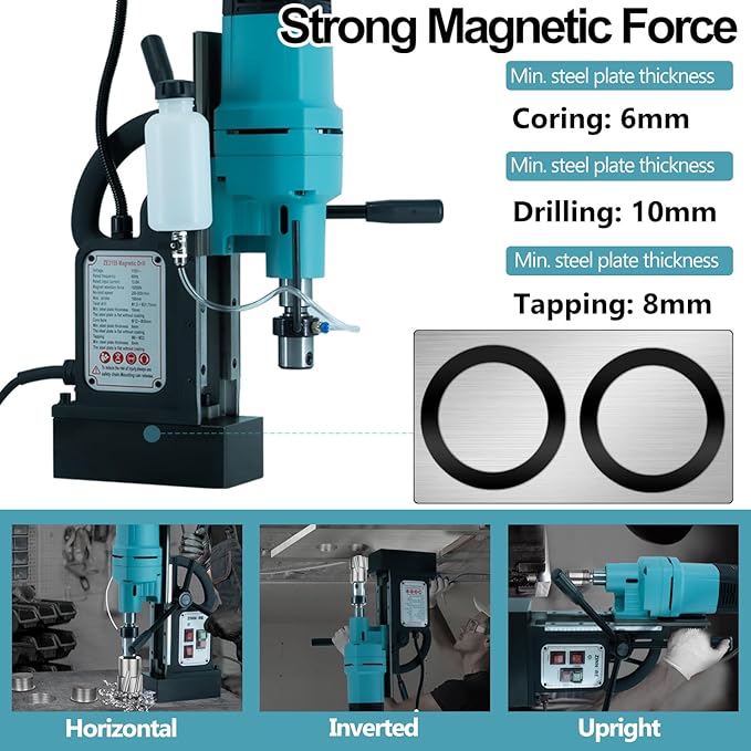 Mag Drill Press, 1800W Magnetic Drill, 2-3/18 inch Max Boring Diameter, 3370lbf/15000N Mag Force, Portable Electric Mag Drill Press for Metal Surface