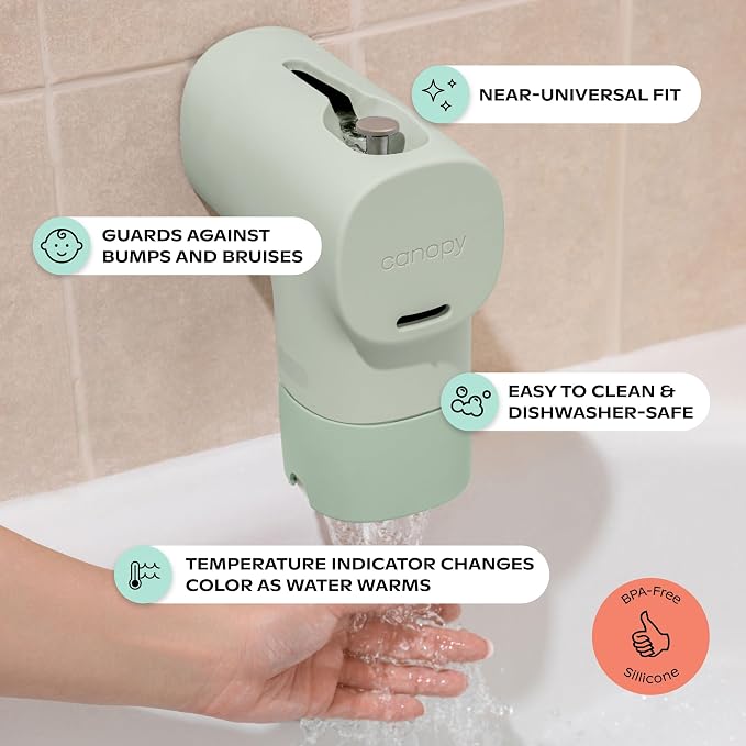 Canopy Baby Bath Tub Filter – Gentler Water Filtration for Delicate Skin | Reduces Chlorine & Irritants | BPA-Free Silicone Spout Cover | Easy Tool-Free Install | Activated Carbon Filtration