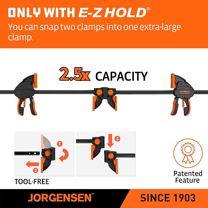 Jorgensen E-Z Hold 800LBS Heavy Duty Clamps, 24 Inch 2-Pack Expandable Clamp/Spreader, One Hand Bar Clamps, Trigger Clamp, Bar Clamps for Woodworking