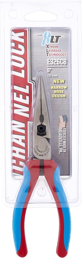 CHANNELLOCK 326CB 6-inch CODE BLUE XLT Combination Long Nose Pliers with Cutter, Made in USA, Forged High Carbon Steel