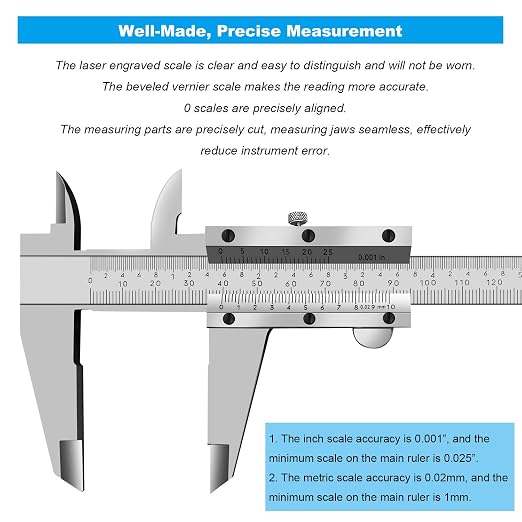 0-12 Inch / 300mm Micrometer Vernier Caliper, Stainless Steel Precision Measuring Tool (Inch/Metric), Depth/Inside/Outside/Step Measurement, 0.001" / 0.02mm