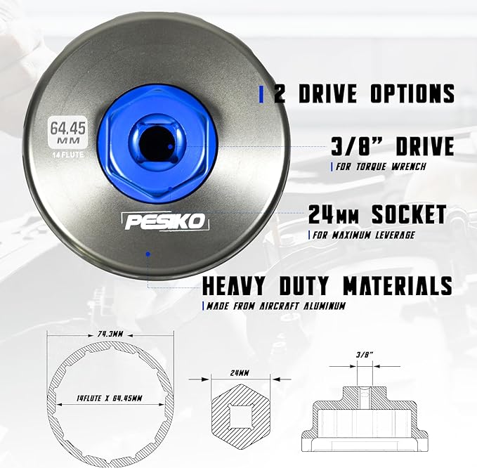 64mm 14 Flute Oil Filter Wrench for Toyota, Lexus and Scion, Precision Machined Aircraft Aluminum Oil Filter Removal Tool for Easily Remove Oil Filter