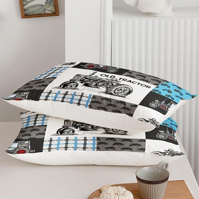 Axolotl Tractor Comforter Set King Size,Cartoon Truck Car Comforter Set for Boys,Farm Excavator Bedding with Old Tractor for Kids Boys Teens Adults,All Season,1 Quilt 2 Pillowcases