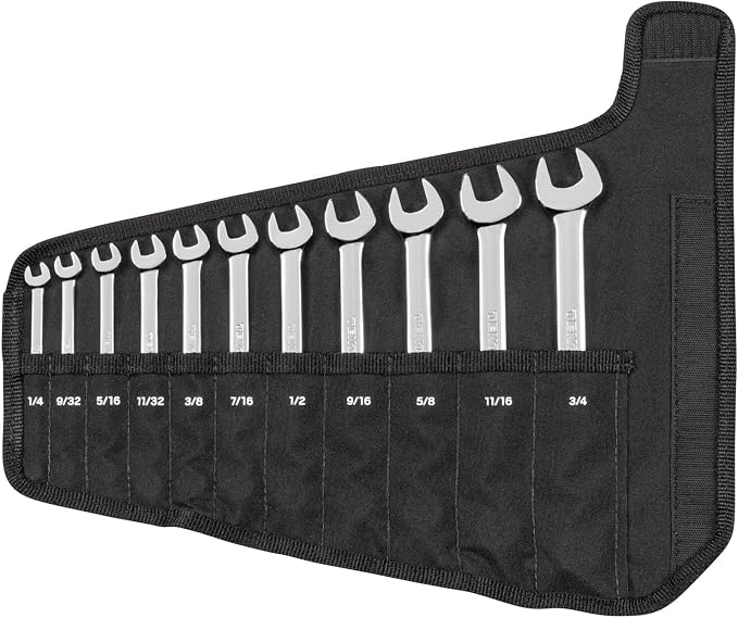 TEKTON Combination Wrench Set, 11-Piece | WCB94101 | (1/4 - 3/4 in.), Wrench Roll, Chrome Finish