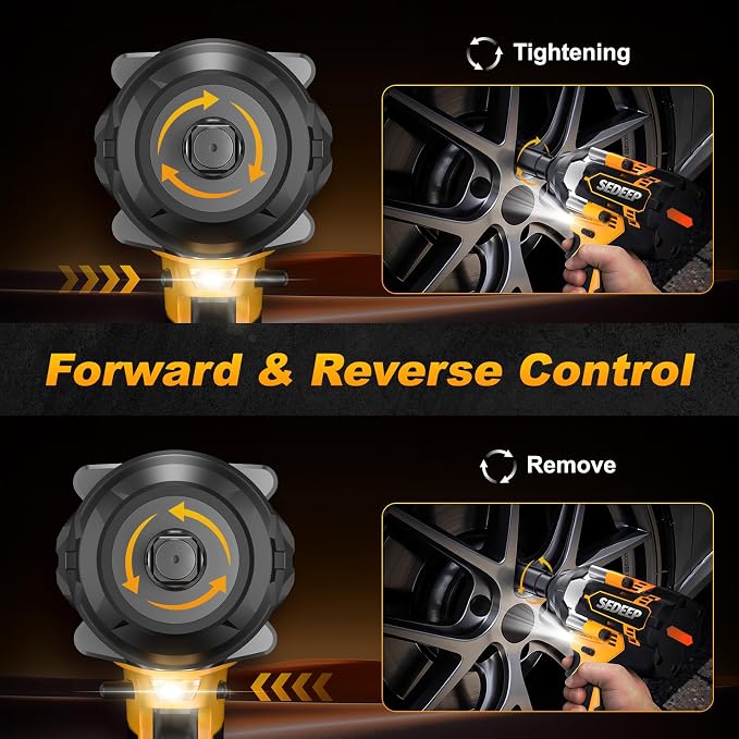 1/2 Inch Impact Wrench, for home Golden Yellow | High Torque 1500N·m (1100 Ft-lbs), 21V Brushless Electric, 2 * 4.0Ah Battery, 5 Sockets, For Car/Mower/Pickup/Truck RV