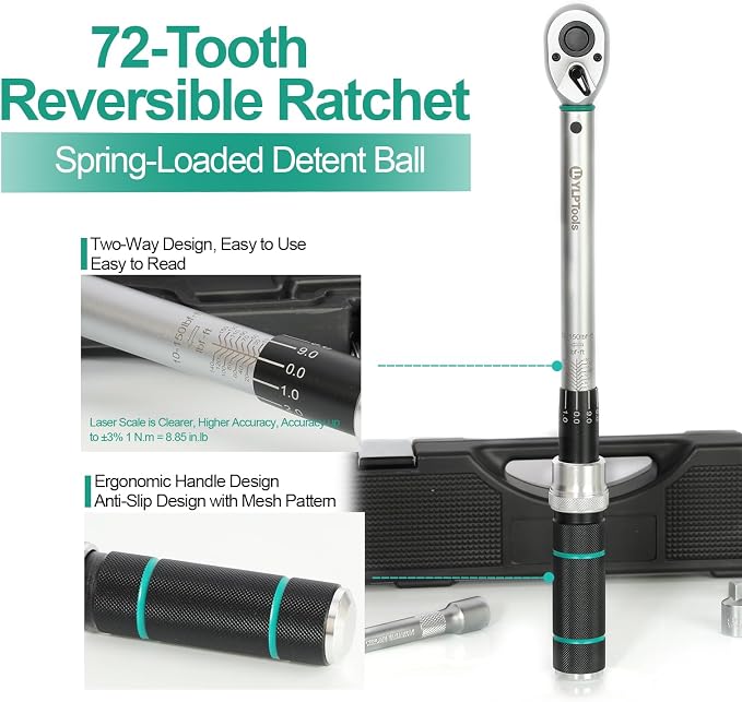 3-Piece Click Torque Wrench Set – 1/4", 3/8", 1/2" Drive, ±3% Accuracy, 72-Tooth Ratchet, Dual-Direction, Chrome Vanadium Steel, Includes Storage Cases