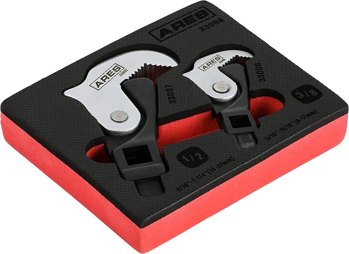 ARES 33008 2-Pc Auto Adjusting Crowfoot Wrench Set - 8-32mm Coverage | Spring-Loaded; Male & Female Square Drives for Increased Versatility