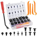 245Pcs Car Retainer Clips & Tools All-in-One Kit - 240 Black Push Pins (12 Sizes) with 5 Orange Pry Bars Stored Inside Box. Portable Bumper Fender Fastener Set for GM Ford (245Pcs)