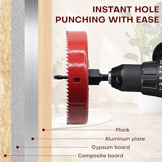 17-Piece Hole Saw Kit, Includes 13 Sizes (3/4" to 5"), Arbors, Drill Bits, and Hex Key, Ideal for Softwood, Plywood, and PVC(RED)