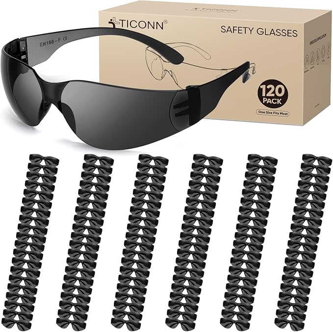 TICONN Clear Safety Glasses for Men and Women, Safety Goggles with Scratch Impact Resistant Meets ANSI Z87.1 Standard