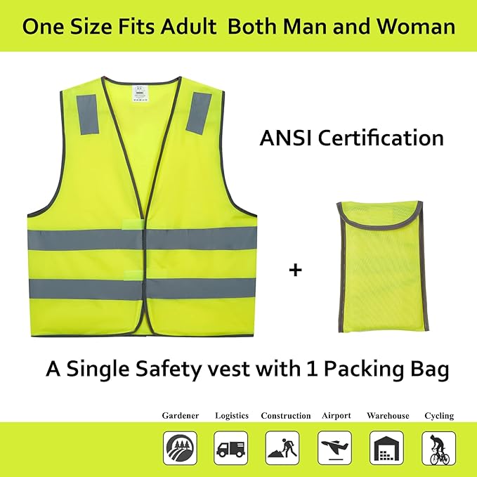 Safety Vests 10 Pack - Yellow Reflective High Visibility Construction ANSI Class 2 Work Vest for Men,Woman,Hi Vis Vest Mesh and Neon Silver Strip