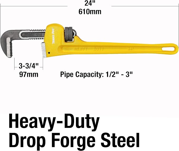 24 Inch Heavy-Duty Pipe Wrench, Adjustable Straight Pipe Plumper Wrench Yellow - 830924