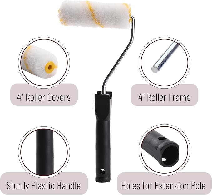 Bates Paint Tray Set - 5pcs, 4-Inch Roller Kit, Small Roller Brush