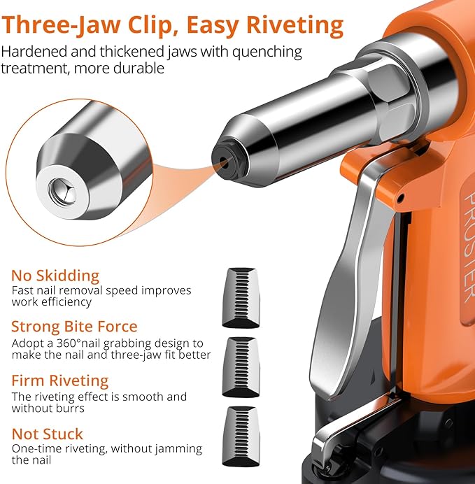 Proster Pneumatic Riveter - 5 Nozzles Pneumatic Rivet Gun, 3924LBF Pulling Heavy-Duty Air Pop Riveter 3/32", 1/8", 5/32", 3/16" and 1/4" Capacity
