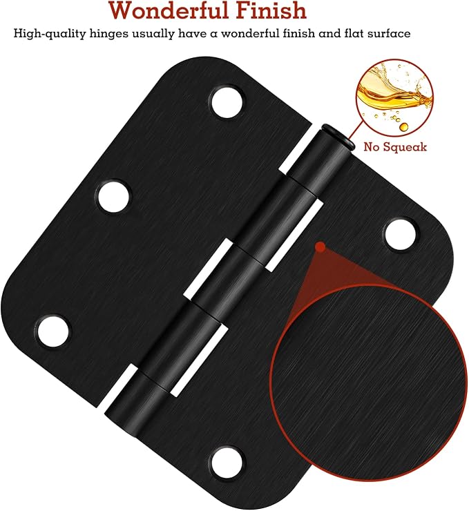 3 Pack 3 1/2 Inch Door Hinges Oil Rubbed Bronze 3.5 Inch Black Interior Hinge for Doors 5/8 Radius Corners 3 ½" Hardware Controls Heavy Duty Iron Flat Home House Decor Accessories EssentialsKit