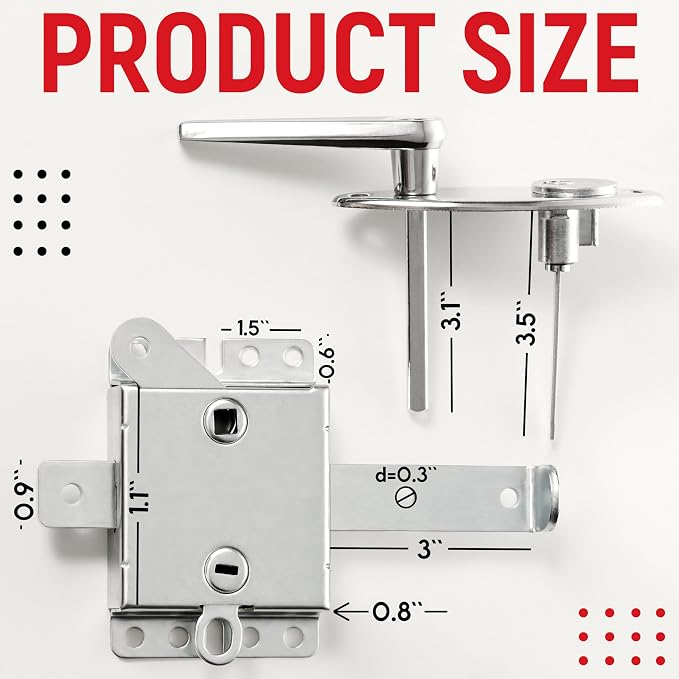 Garage Door Lock Kit, Keyed L-Handle with Inside Slide Lock Latch Mechanism, Complete Replacement Set with 2 Keys, Mounting Hardware Included, Fit to 1"–2 3/8" Thick Doors (Manual Operation)