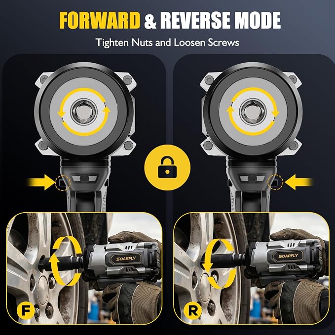 SOARFLY 1/2" Cordless Impact Wrench, 1500N.m (1106 Ft-Lbs) High Torque, 21V Brushless Impact Gun with 2x 4.0Ah Batteries, Variable Speed, LED Light, 5 Sockets for Truck RV Car Heavy Construction