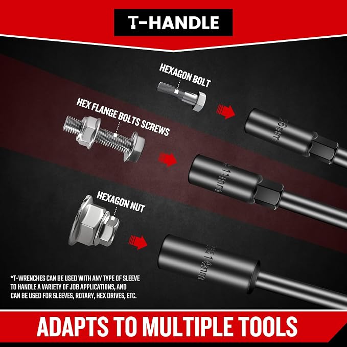 T-Handle Wrench Socket Set, Cr-V Steel T Wrench Set Metric Size 6mm to 14mm, Wrench Tool Socket with Long Reach for Motorcycle Dirtbike Bicycle Repair (7 Pack)