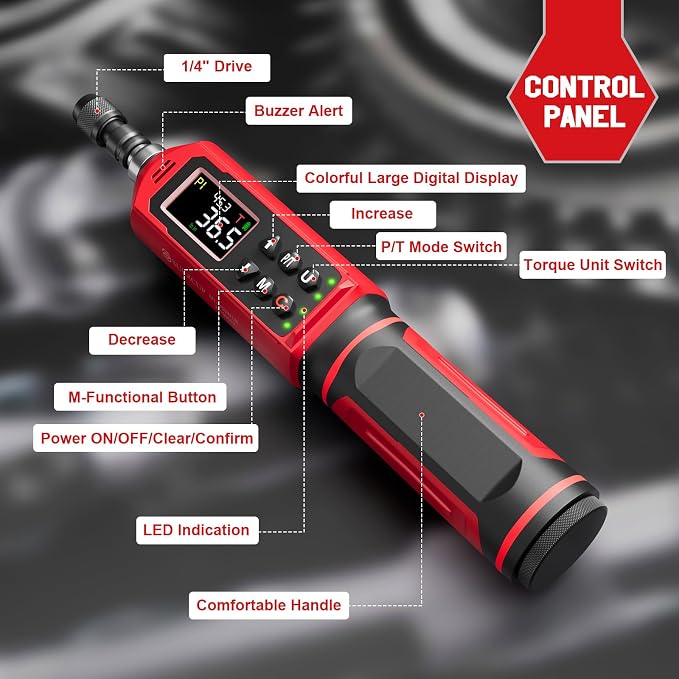 Digital Torque Screwdriver, 0.8-53.1in-lbs/0.09-6Nm, ±1% Accuracy | Electrician Torque Screwdriver, LED , Buzzer, Vibration, 9 Preset Mode and 5 Units, For Bike, Gunsmithing , Scope Mounting