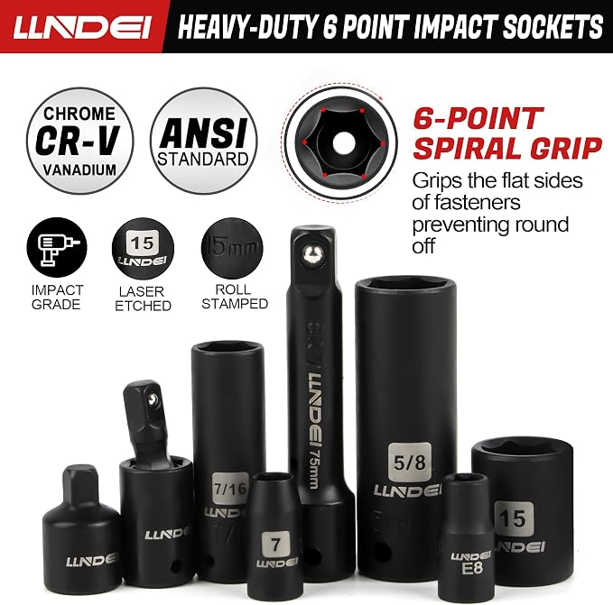 LLNDEI 1/4 & 3/8" Drive Impact Socket Set 186Pcs SAE/Metric | CR-V Deep & Shallow Sockets, Ratchet, Spark Plug Socket, Bits, for Auto Repair Shop, Garage, Engine Rebuilding & DIY Projects