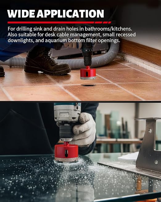 DAYDOOR 2" Diamond Hole Saw Bit with Pilot Drill Bit-1pc 50mm Diamond Tile Hole Saw with Guiding Bit for Porcelain Tile Ceramic Pottery Granite Stone Glass Bottles(3/8" Triangle Shank)