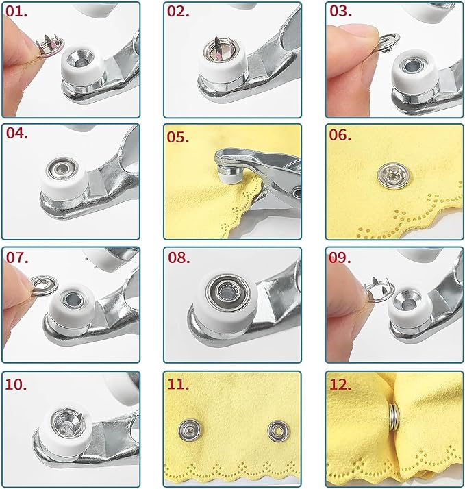 GTAAOY 100 Sets 9.5mm Metal Snaps Buttons with Fastener Pliers Press Tool Kit Perfect for Baby Crafts Clothes Hats and Sewing, Snap Button Fasteners Kit for Baby Clothing Sewing