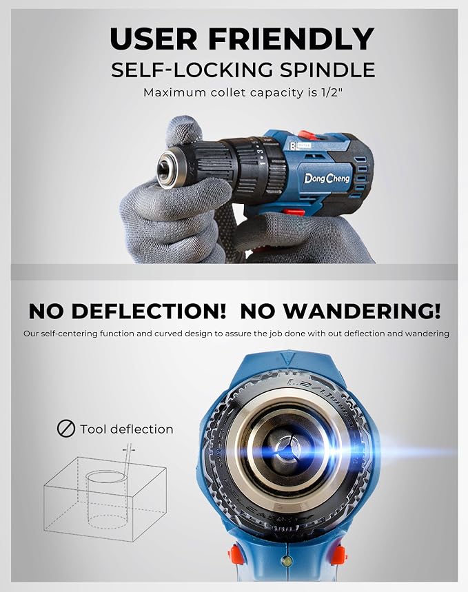 Dong Cheng 20V Brushless Heavy-duty Impact Drill, 443 in-lbs, 27000 IPM, 1/2" Keyless Metal Chuck, 20+1+1 Clutch, Cordless Hammer Drill with 2 Battery Kit for Drilling Brick Wall, Metal, Wood