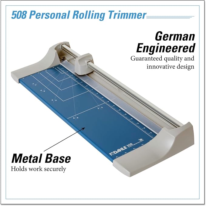 Dahle 508 Personal Rotary Trimmer, 18" Cut Length, 7 Sheet Capacity, Self-Sharpening, Automatic Clamp, German Engineered Paper Cutter