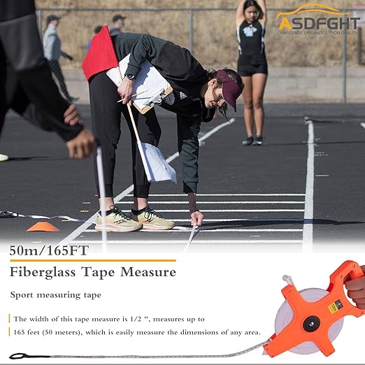 Open Reel Tape Measure 165 Feet, Fiberglass Tape Measure, Yard Measuring Tape Fit for Sports Field, Outdoor, Engineer,Track, Durable Dual-Sided Measuring Reel with Feet and Meters (1/2')