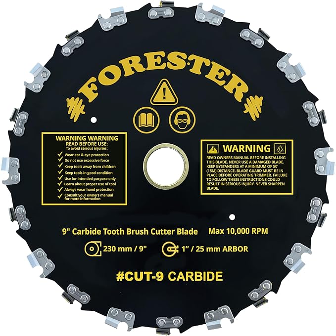 FORESTER Carbide Tip Chainsaw Brush Cutter Blade - 9in x 20 Teeth | Fits Most Straight Shaft Trimmers | Conversion Kit Sold Separately