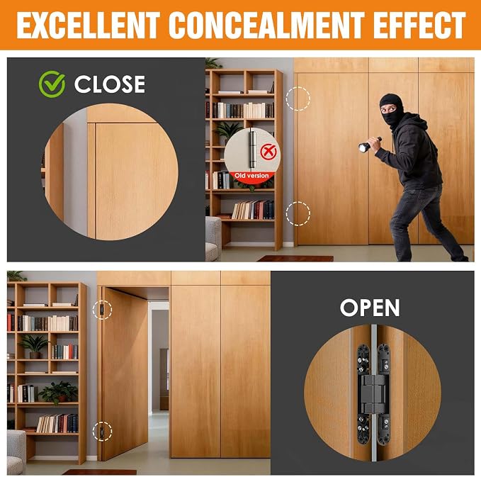 9.7" Hidden Door Hinge/Concealed Hinges,Invisible Hinges,Invisible Door Silent 180 Degree Swing Hinge 3-Way Adjustable Butt 9.7 x 3.3 x 1inch (Black, 9.7 inches)
