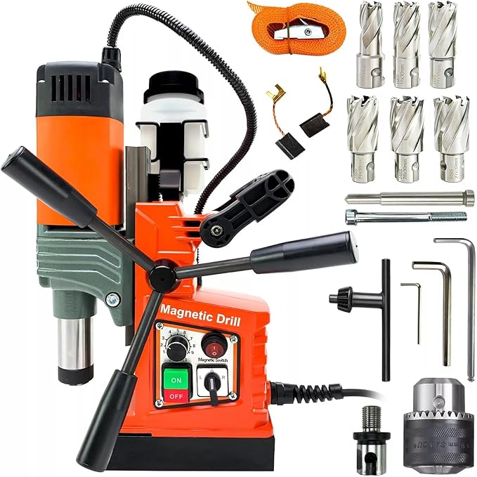 Magnetic Drill Press, 1400W Mag Drill Press with 2" Dia. 2922lbf/13000N Mag Force, 810 RPM Electric Drilling Machine with Stepless Speed & Reversible Direction for Metal Surface & Home Improvement